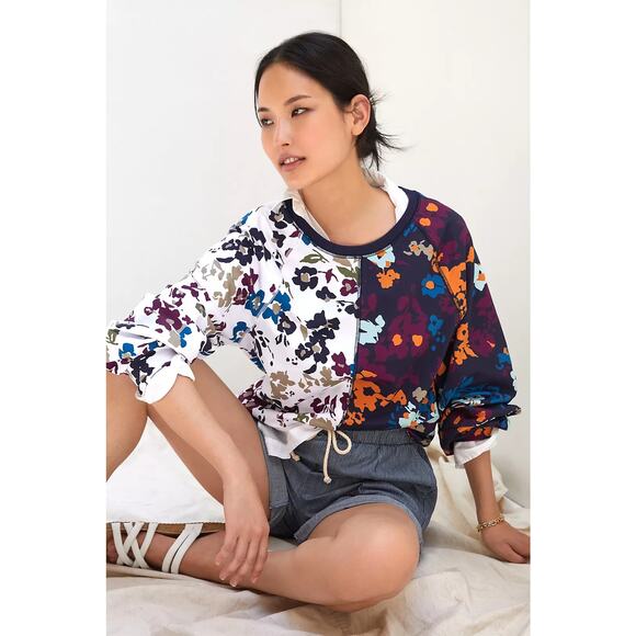 Anthropologie Maeve Puff-Sleeved Sweatshirt Women's Sweater Top XS XSmall Floral - Picture 1 of 9